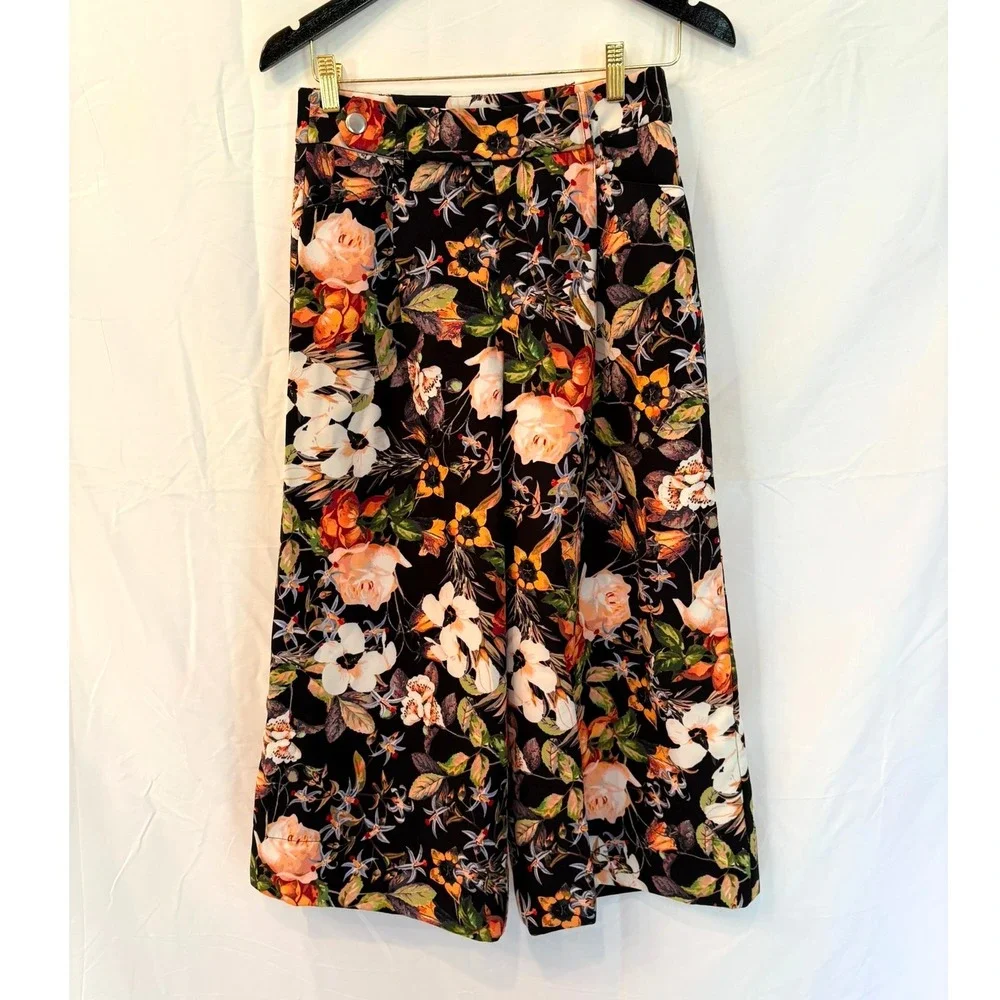 INC International Concepts Floral Wide Leg High Waist Cropped Pants 2 Artsy Boho